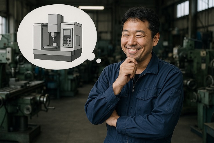 新しい設備投資を考えてニヤニヤしてる町工場の経営者