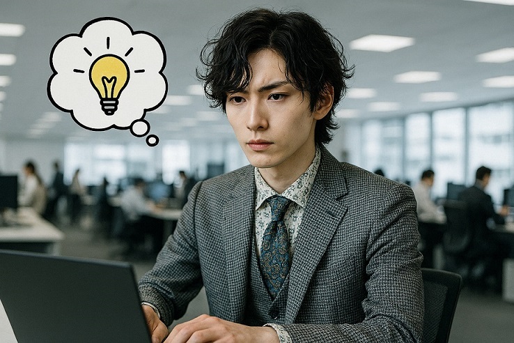金融機関のアイデアが浮かんだオフィスワーカー